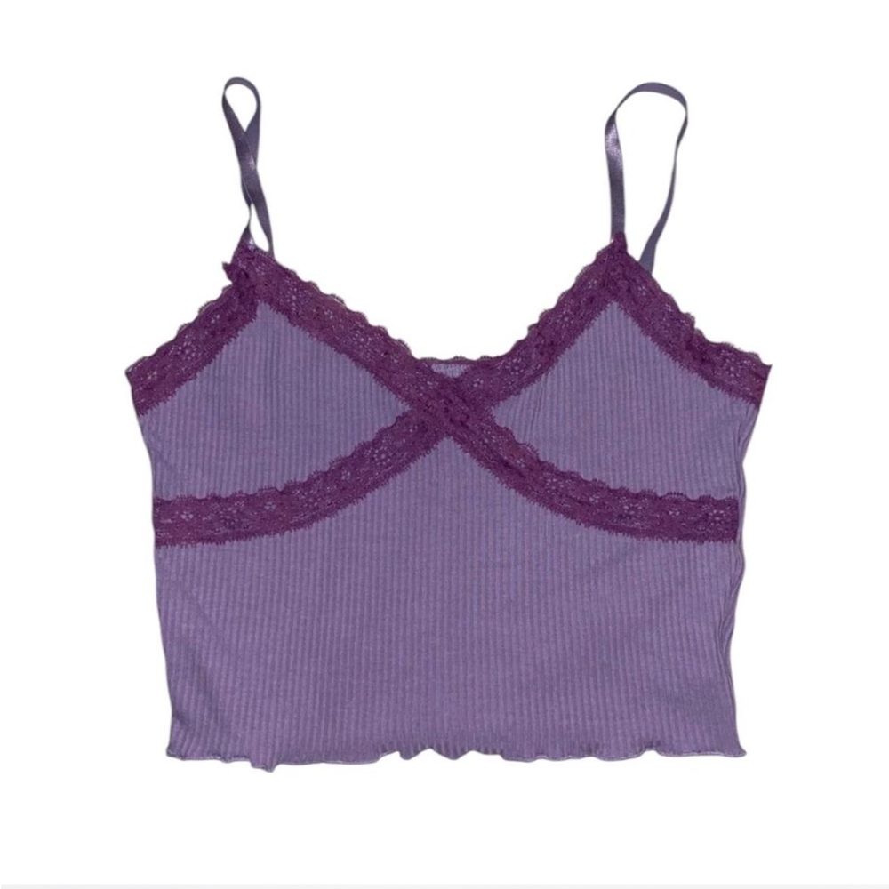 women’s purple tank top lace trim